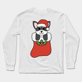 Christmas Black and White Chihuahua Stocking Long Sleeve T-Shirt